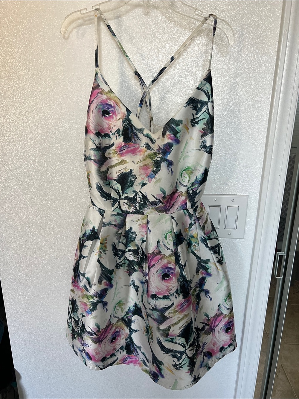 Sans Souci Cream Floral Mini Dress with Pink and Green Accents